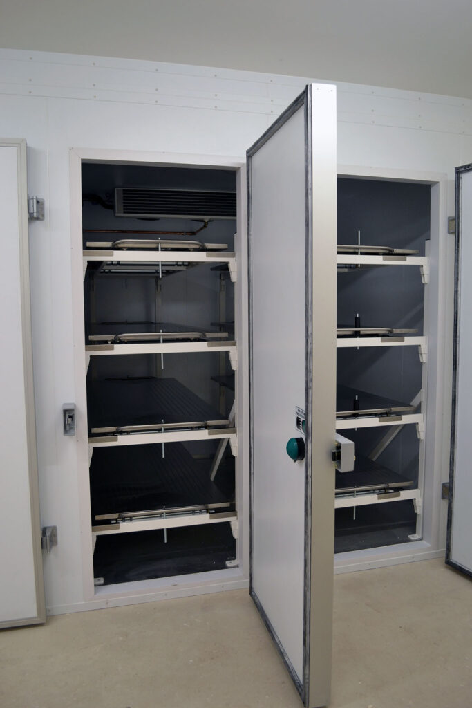 Mortuary coldroom with the doors open