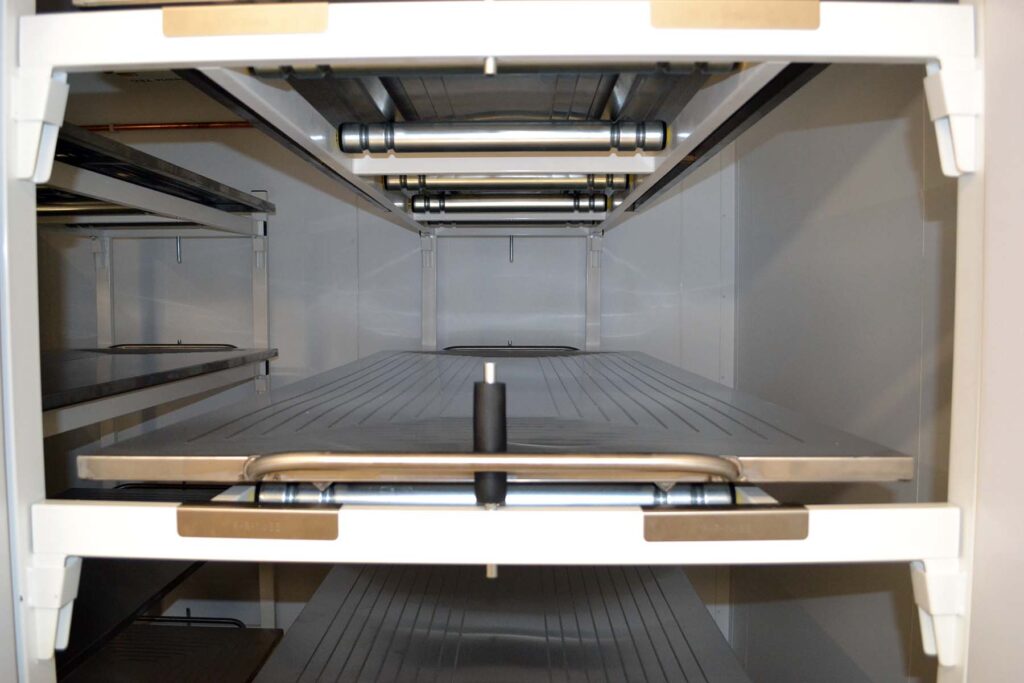 Mortuary coldroom with body tray